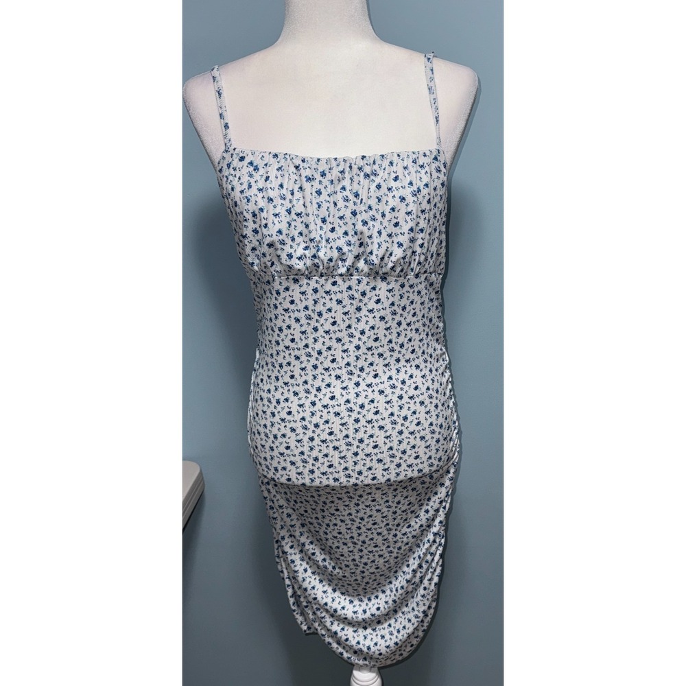 SHEIN Womens Large Bodycon Floral Dress Gathered Sides Spaghetti Straps Casual